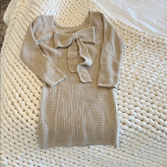 Dresses & Skirts - Beige Knit Sweater Dress with Bow